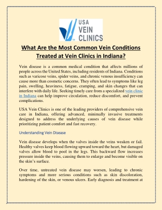 What Are the Most Common Vein Conditions Treated at Vein Clinics in Indiana