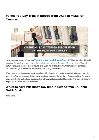 Valentines Day Trips in Europe from UK Top Picks for Couples