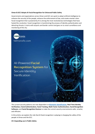 Oman & GCC Adopts AI Facial Recognition for Enhanced Public Safety