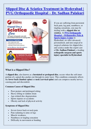 Slipped Disc & Sciatica Treatment in Hyderabad - PVG Orthopaedic Hospital