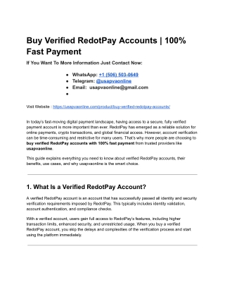 Buy Verified RedotPay Accounts _ 100% Fast Payment