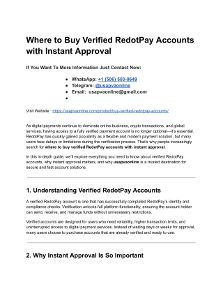 Where to Buy Verified RedotPay Accounts with Instant Approval