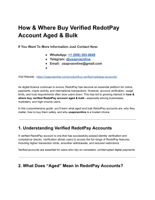 How & Where Buy Verified RedotPay Account Aged & Bulk