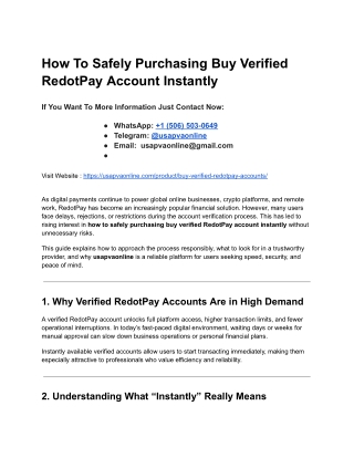 How To Safely Purchasing Buy Verified RedotPay Account Instantly