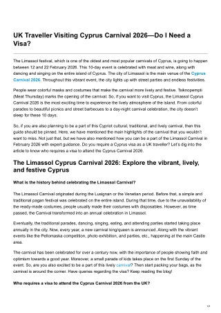 UK Traveller Visiting Cyprus Carnival 2026Do I Need a Visa