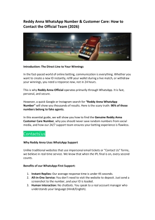 Reddy Anna WhatsApp Number & Customer Care How to Contact the Official Team (2026)