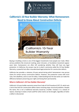 California’s 10-Year Builder Warranty What Homeowners Need to Know About Construction Defects