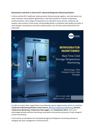 Revolutionize Cold Chain in Oman & GCC: Advanced Refrigerator Monitoring Solutio