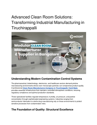 Advanced Clean Room Solutions_ Transforming Industrial Manufacturing in Tiruchirappalli