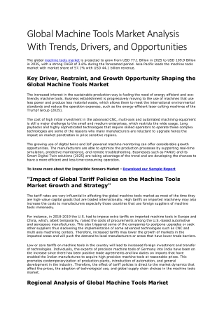 Global Machine Tools Market Analysis With Trends, Drivers, and Opportunities