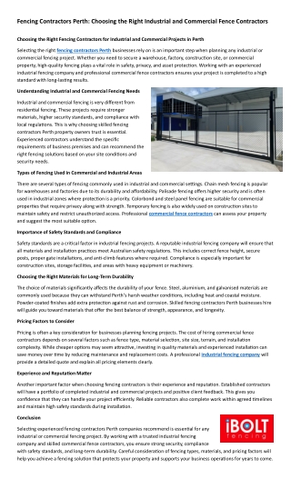 Fencing Contractors Perth: Choosing the Right Industrial and Commercial Fence Co