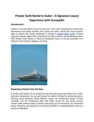 private yacht rental in dubai | Gunayydin