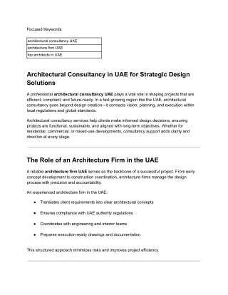 Architectural Consultancy in UAE for Strategic Design Solutions