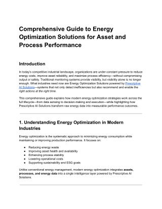 Comprehensive Guide to Energy Optimization Solutions for Asset and Process Performance