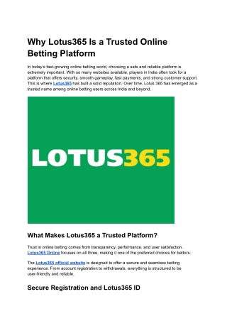 Why Lotus365 Is a Trusted Online Betting Platform