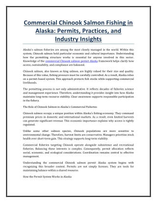Commercial Chinook Salmon Fishing in Alaska Permits, Practices, and Industry Insights