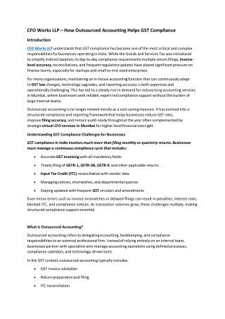 CFO Works LLP – Outsourced Accounting Services in Mumbai