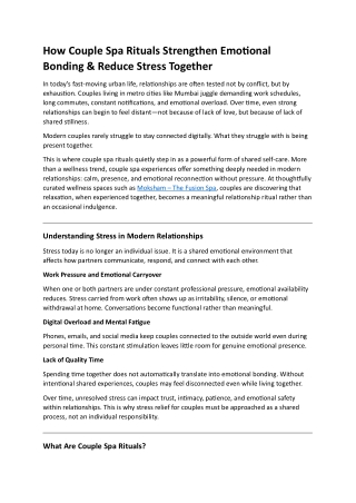 How Couple Spa Rituals Strengthen Emotional Bonding & Reduce Stress Together Moksham – The Fusion Spa