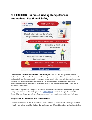 NEBOSH IGC Course – Building Competence in International Health and Safety