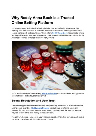 Why Reddy Anna Book Is a Trusted Online Betting Platform