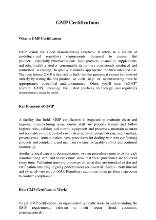 GMP Certifications