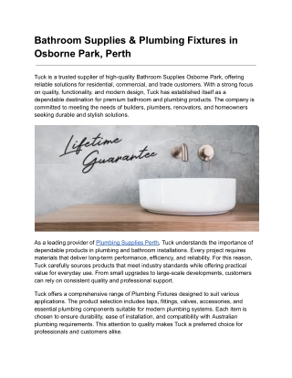 Bathroom Supplies & Plumbing Fixtures in Osborne Park, Perth