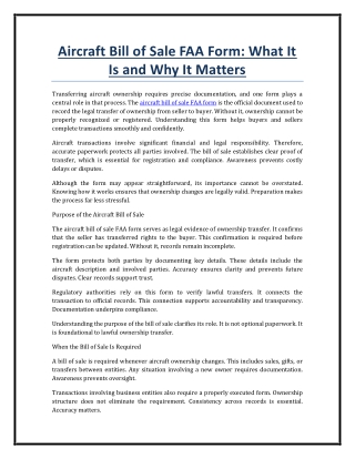 Aircraft Bill of Sale FAA Form What It Is and Why It Matters