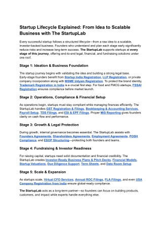 Startup Lifecycle Explained From Idea to Scalable Business with The StartupLab