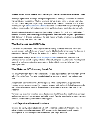 Where Can You Find a Reliable SEO Company in Chennai to Grow Your Business Online