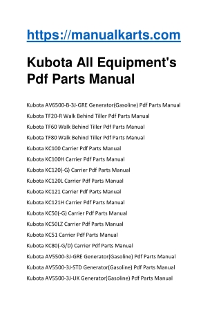 Kubota All Equipment's Pdf Parts Manual