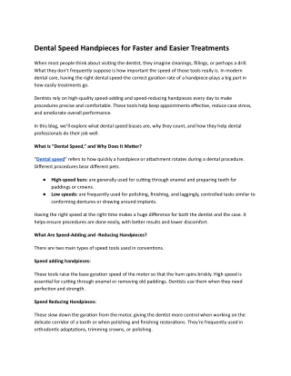 Dental Speed Handpieces for Faster and Easier Treatments