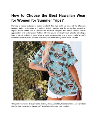 How to Choose the Best Hawaiian Wear for Women for Summer Trips?