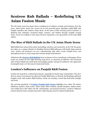 Scotrow Rnb Ballads – Redefining UK Asian Fusion Music