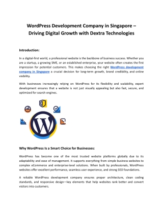 wordpress development company in Singapore | Dextra Technologies