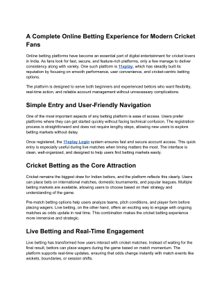 A Complete Online Betting Experience for Modern Cricket Fans