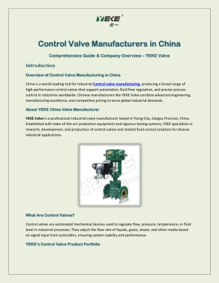 Control Valve Manufacturers in China Comprehensive Guide & Company Overview – YEKE Valve