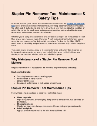 Stapler Pin Remover Tool Maintenance & Safety Tips