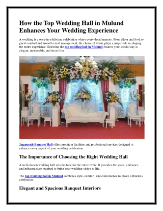 How the Top Wedding Hall in Mulund Enhances Your Wedding Experience