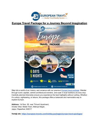 Europe Travel Package for Culture, Comfort & Adventure