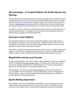 Sky Exchange – A Trusted Platform for Online Sports and Gaming
