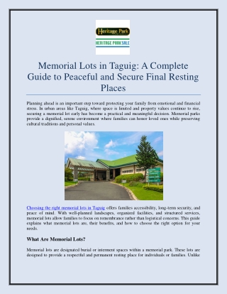 Memorial Lots in Taguig A Complete Guide to Peaceful and Secure Final Resting Places