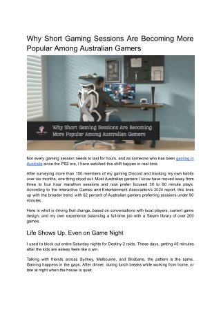 Why Short Gaming Sessions Are Becoming More Popular Among Australian Gamers