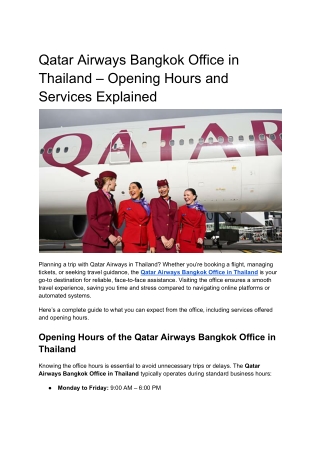 Qatar Airways Bangkok Office in Thailand – Opening Hours and Services Explained