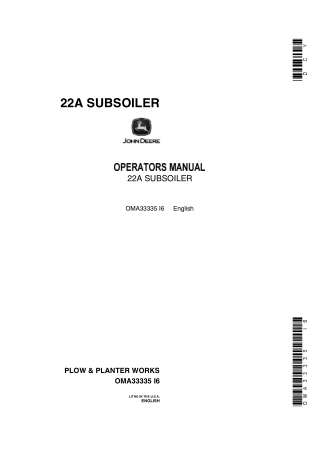 John Deere 22A Subsoiler Operator’s Manual Instant Download (Publication No.OMA33335)