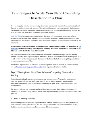 12 Strategies to Write Your Nano Computing Dissertation in a Flow