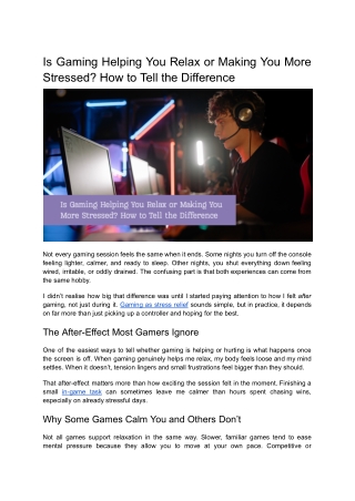 Is Gaming Helping You Relax or Making You More Stressed