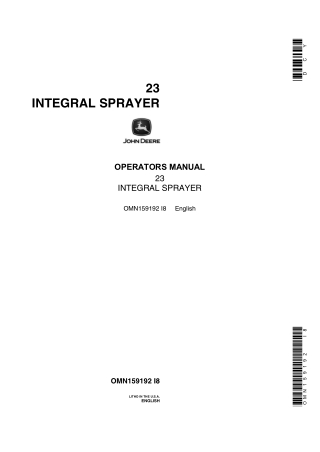 John Deere 23 Integral Sprayer Operator’s Manual Instant Download (Publication No.OMN159192)