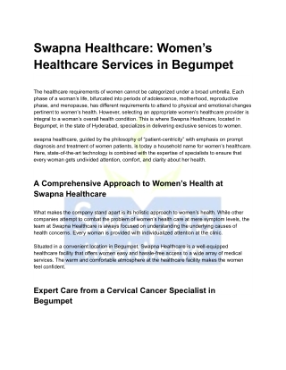 Swapna Healthcare_ Women’s Healthcare Services in Begumpet