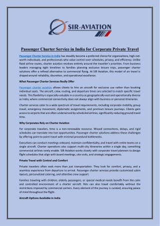 Passenger Charter Service in India for Corporate & Private Travel