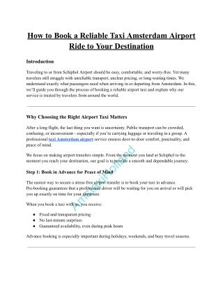 How to Book a Reliable Taxi Amsterdam Airport Ride to Your Destination
